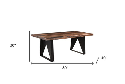80" Dark Brown And Black Solid Wood And Metal Sled Base Dining Table