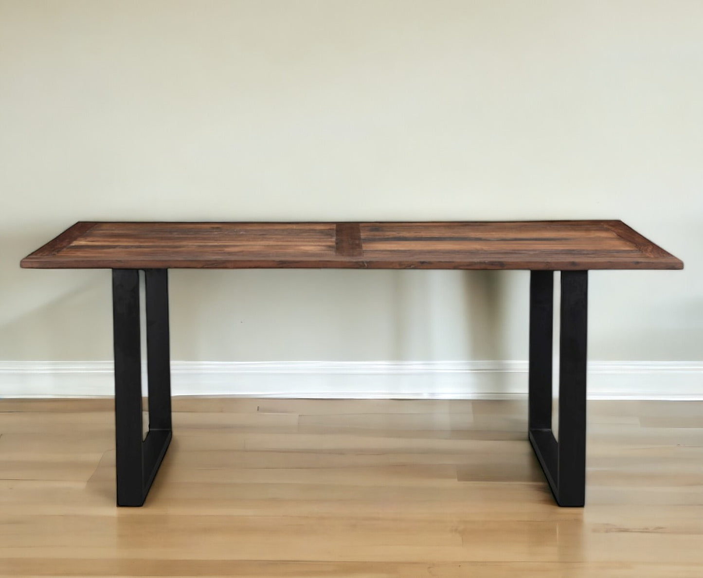 78" Dark Brown And Black Solid Wood Sled Base Dining Table