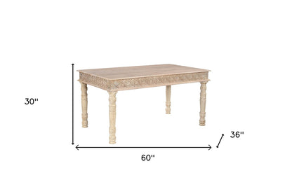 60" White Solid Wood Dining Table