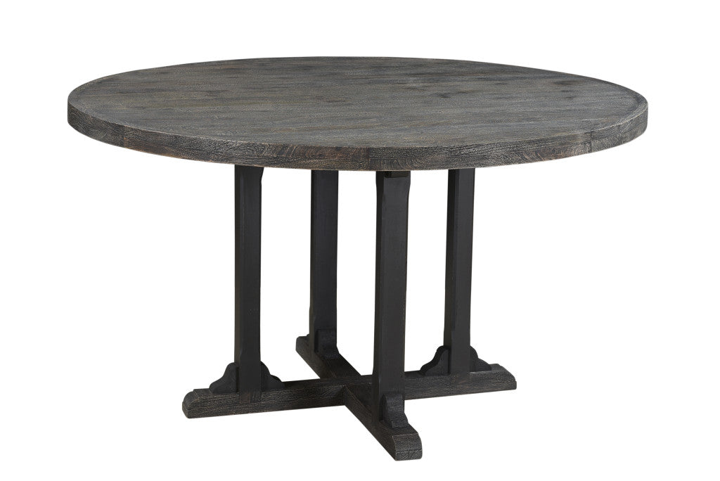 54" Black Rounded Solid Wood Pedestal Base Dining Table