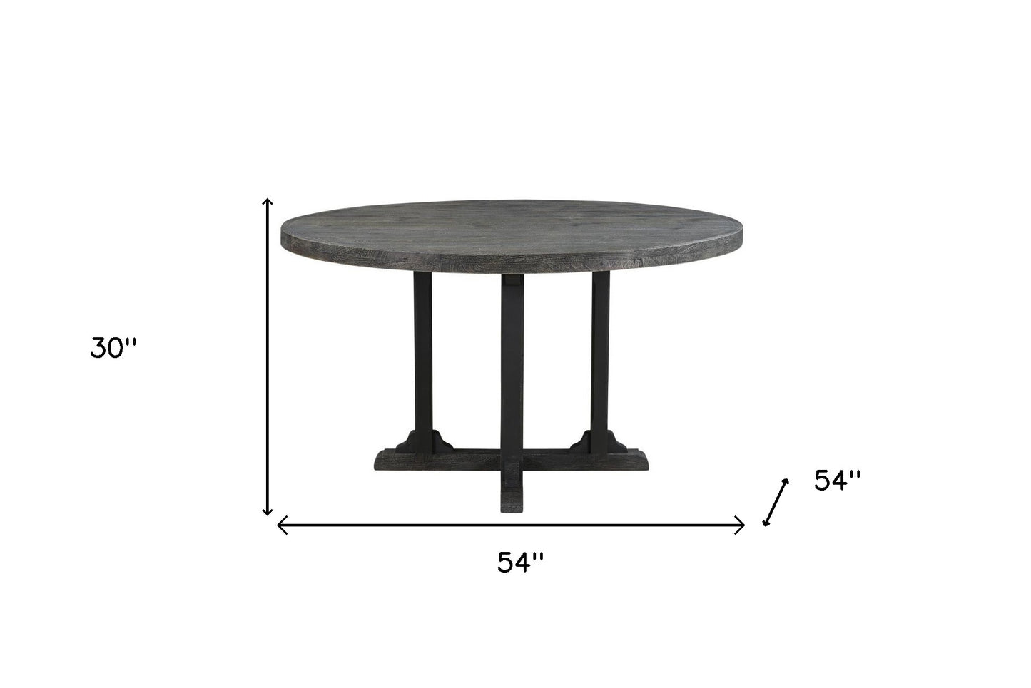 54" Black Rounded Solid Wood Pedestal Base Dining Table