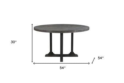 54" Black Rounded Solid Wood Pedestal Base Dining Table