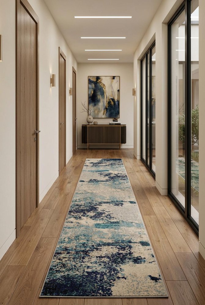 10' Ivory Abstract Power Loom Runner Rug