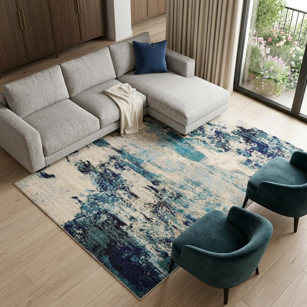 9' X 12' Ivory Abstract Power Loom Area Rug