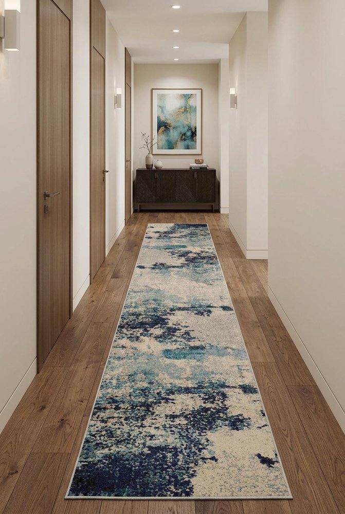 12' Ivory Abstract Power Loom Runner Rug