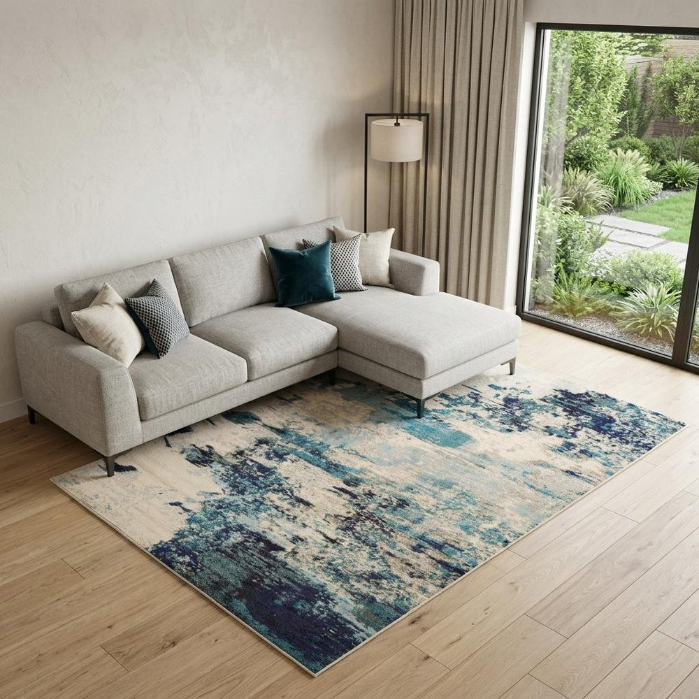 10' X 14' Ivory Abstract Power Loom Area Rug