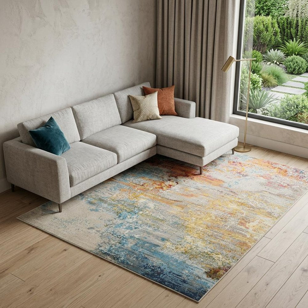 12' X 15' Blue And Gray Abstract Power Loom Area Rug