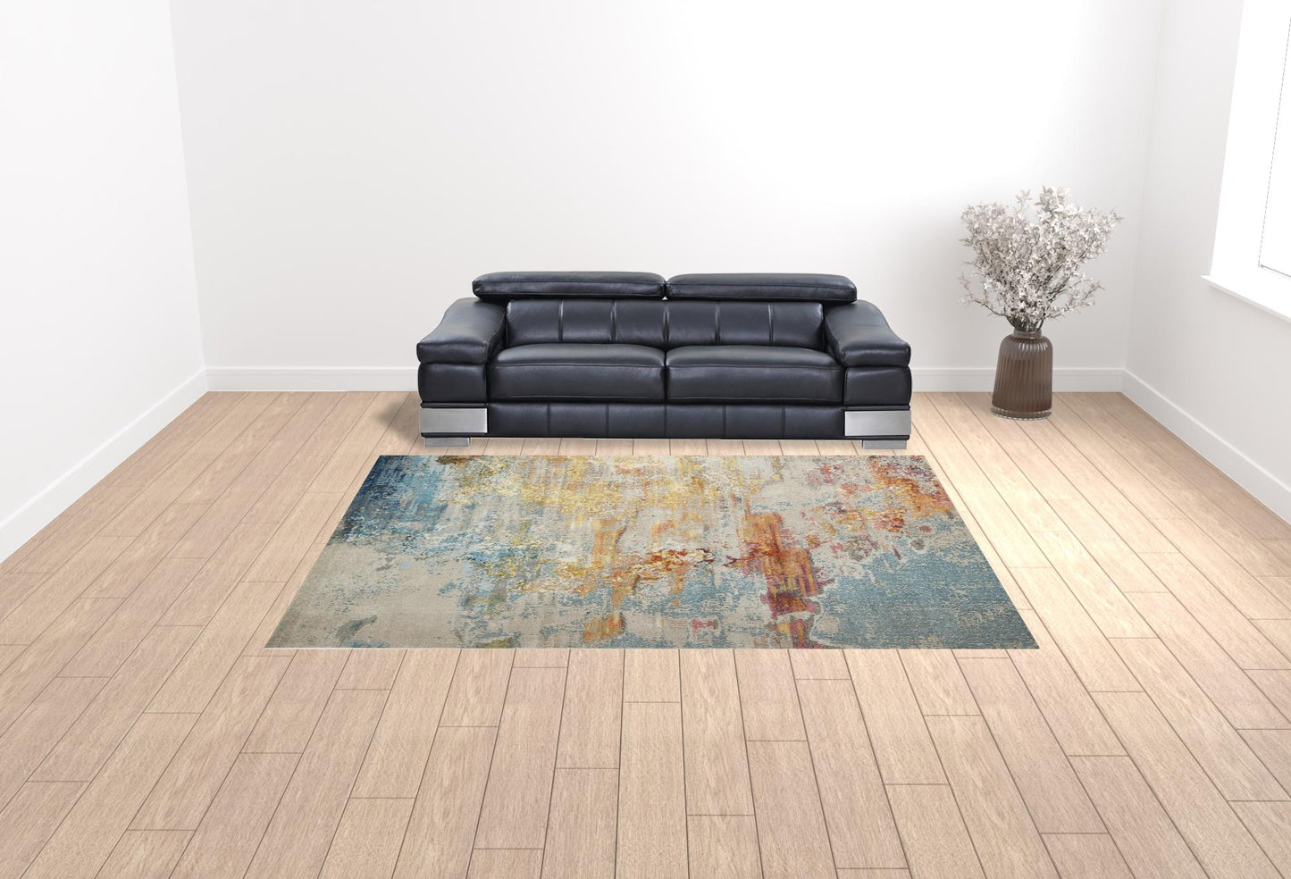 9' X 12' Blue and Gray Abstract Power Loom Area Rug