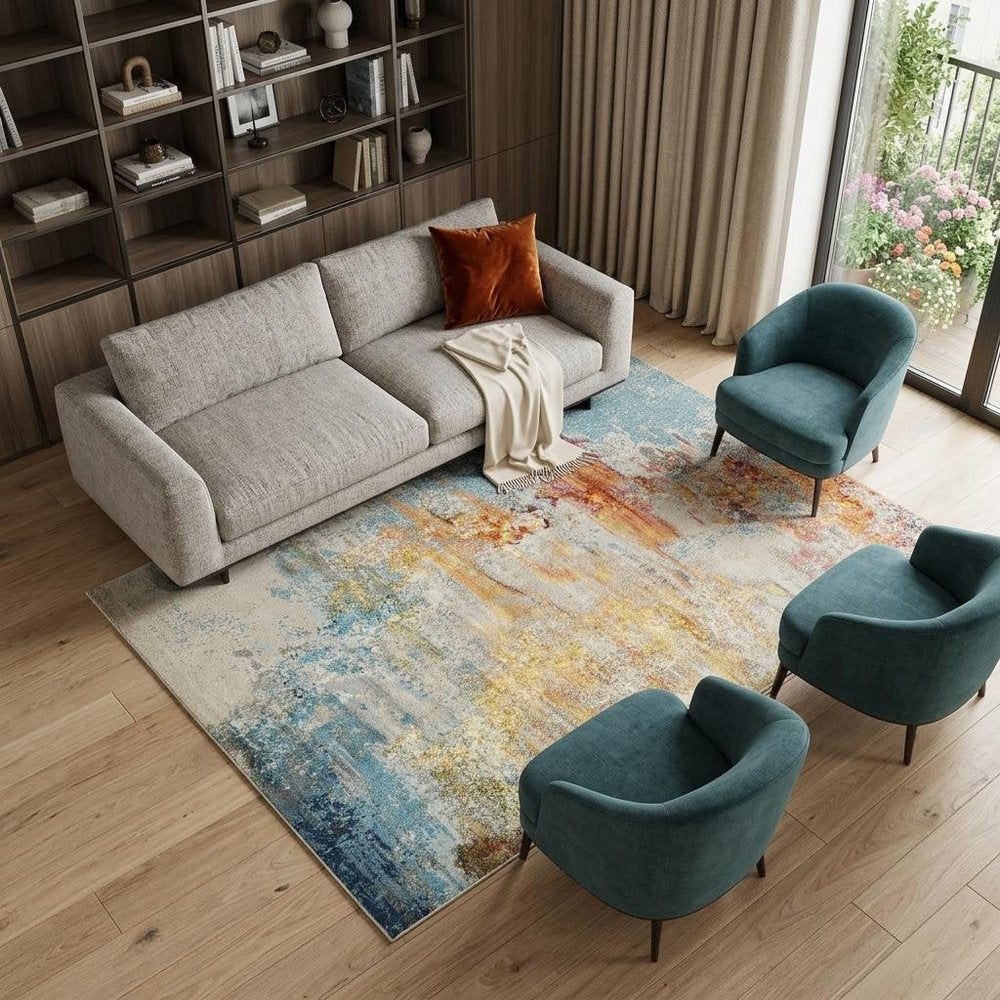 9' X 12' Blue and Gray Abstract Power Loom Area Rug
