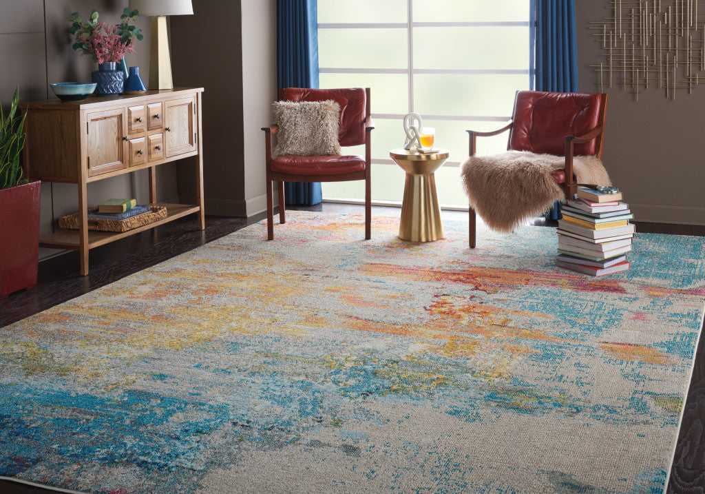 9' X 12' Blue and Gray Abstract Power Loom Area Rug