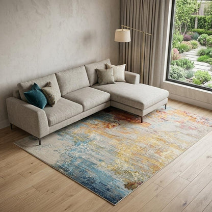 8' X 11' Blue And Gray Abstract Power Loom Area Rug