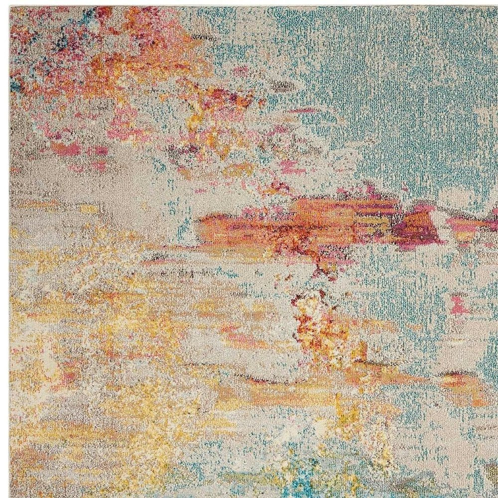 7' X 10' Blue And Gray Abstract Power Loom Area Rug