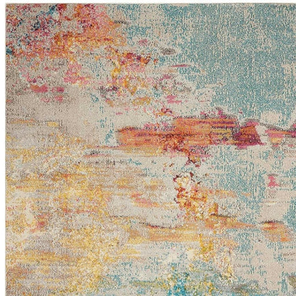 7' X 10' Blue And Gray Abstract Power Loom Area Rug