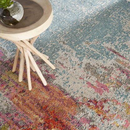7' X 10' Blue And Gray Abstract Power Loom Area Rug