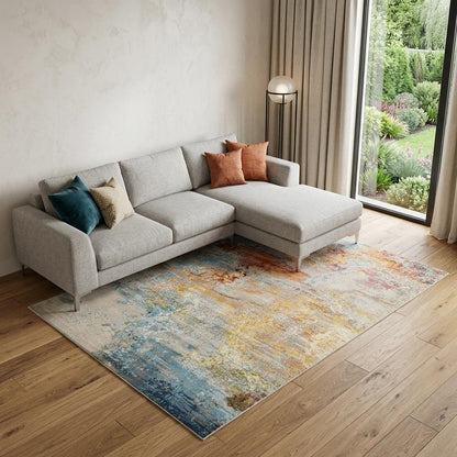 10' X 14' Blue and Gray Abstract Power Loom Area Rug
