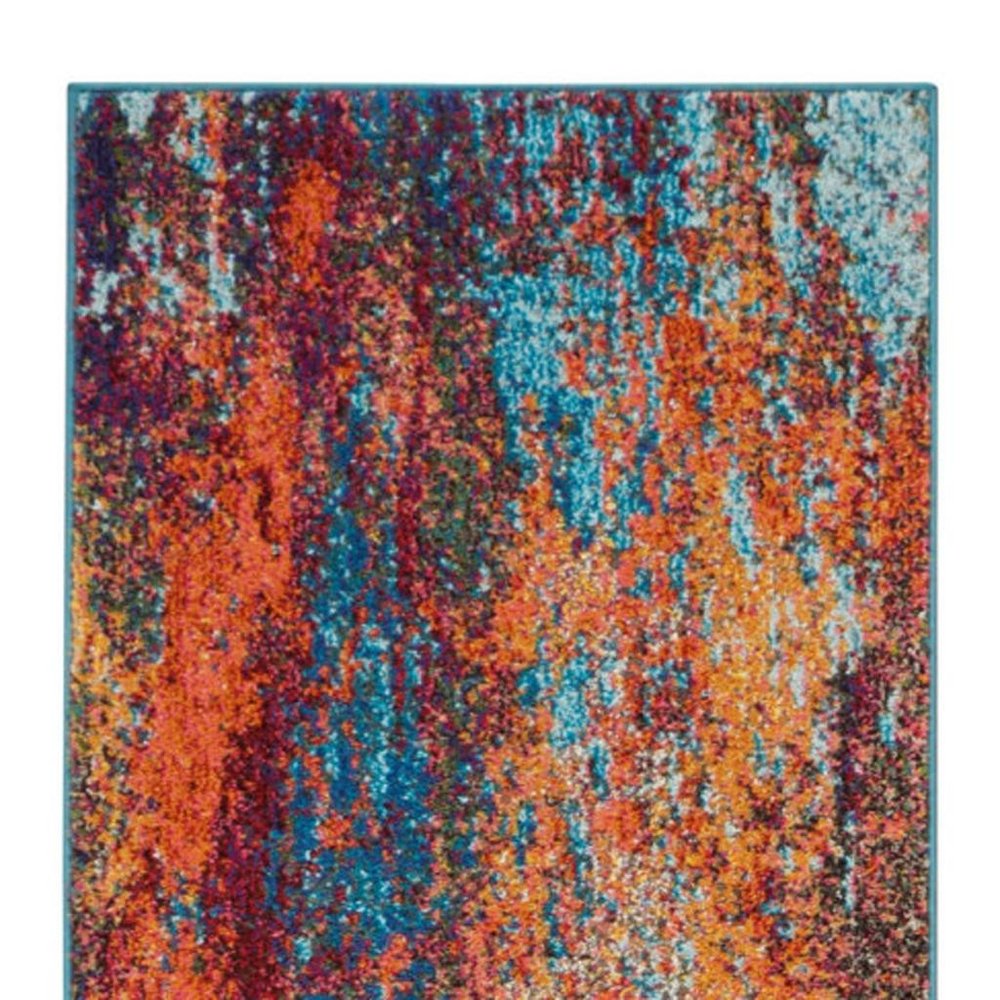 10' Blue and Orange Abstract Power Loom Runner Rug