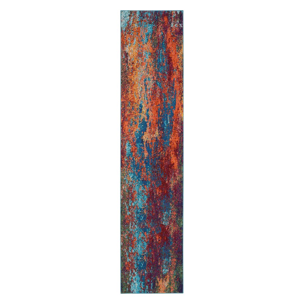 10' Blue and Orange Abstract Power Loom Runner Rug