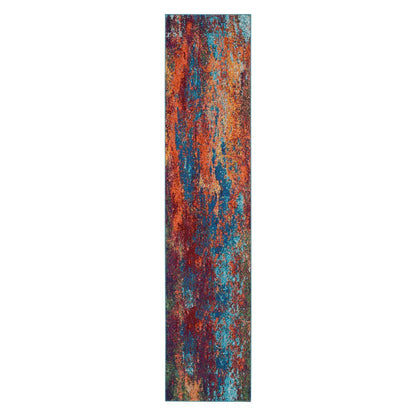 10' Blue and Orange Abstract Power Loom Runner Rug
