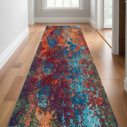 10' Blue and Orange Abstract Power Loom Runner Rug