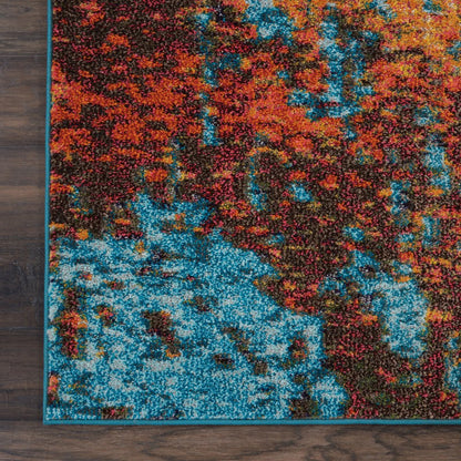 10' X 14' Blue and Orange Abstract Power Loom Area Rug