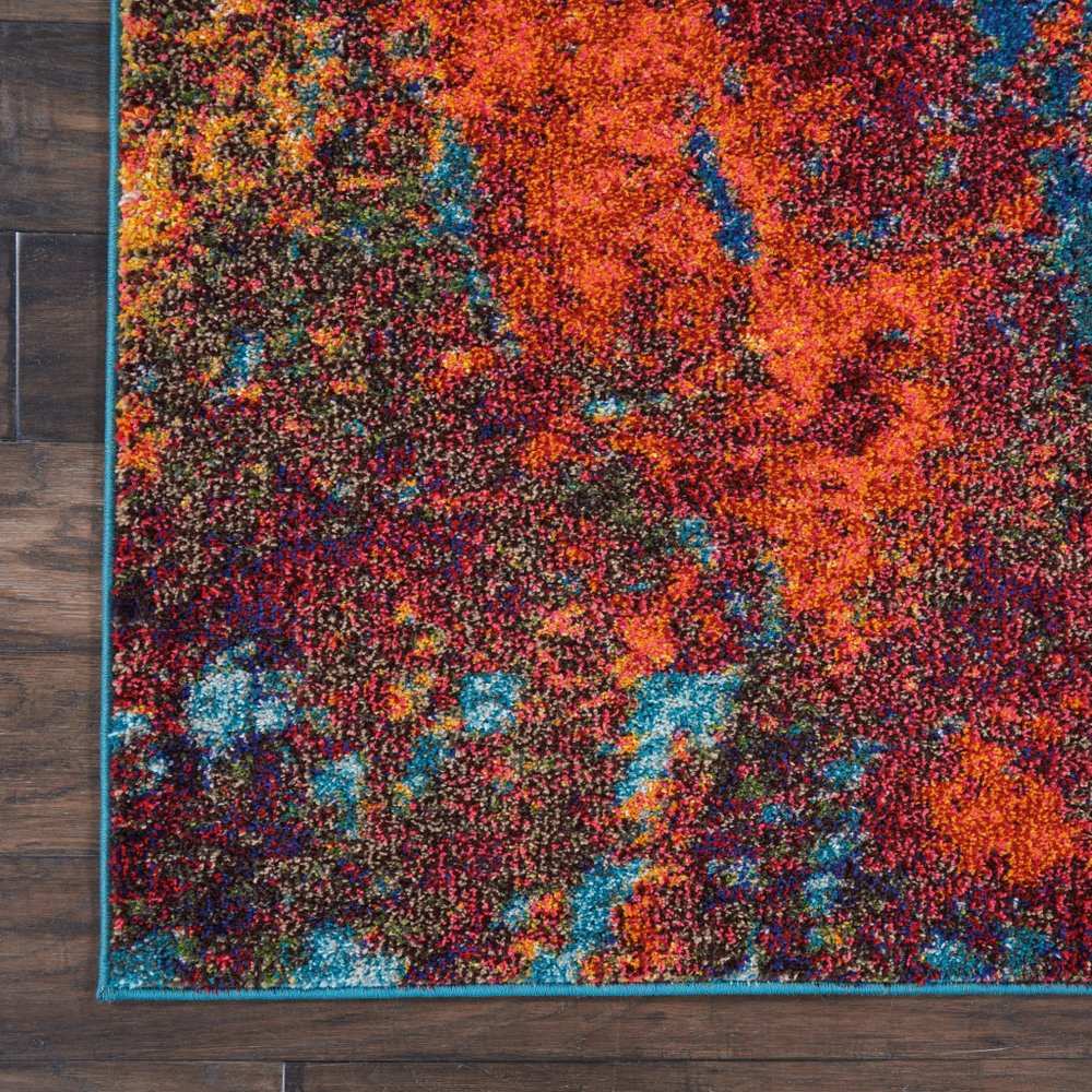 7' X 10' Blue and Orange Abstract Power Loom Area Rug