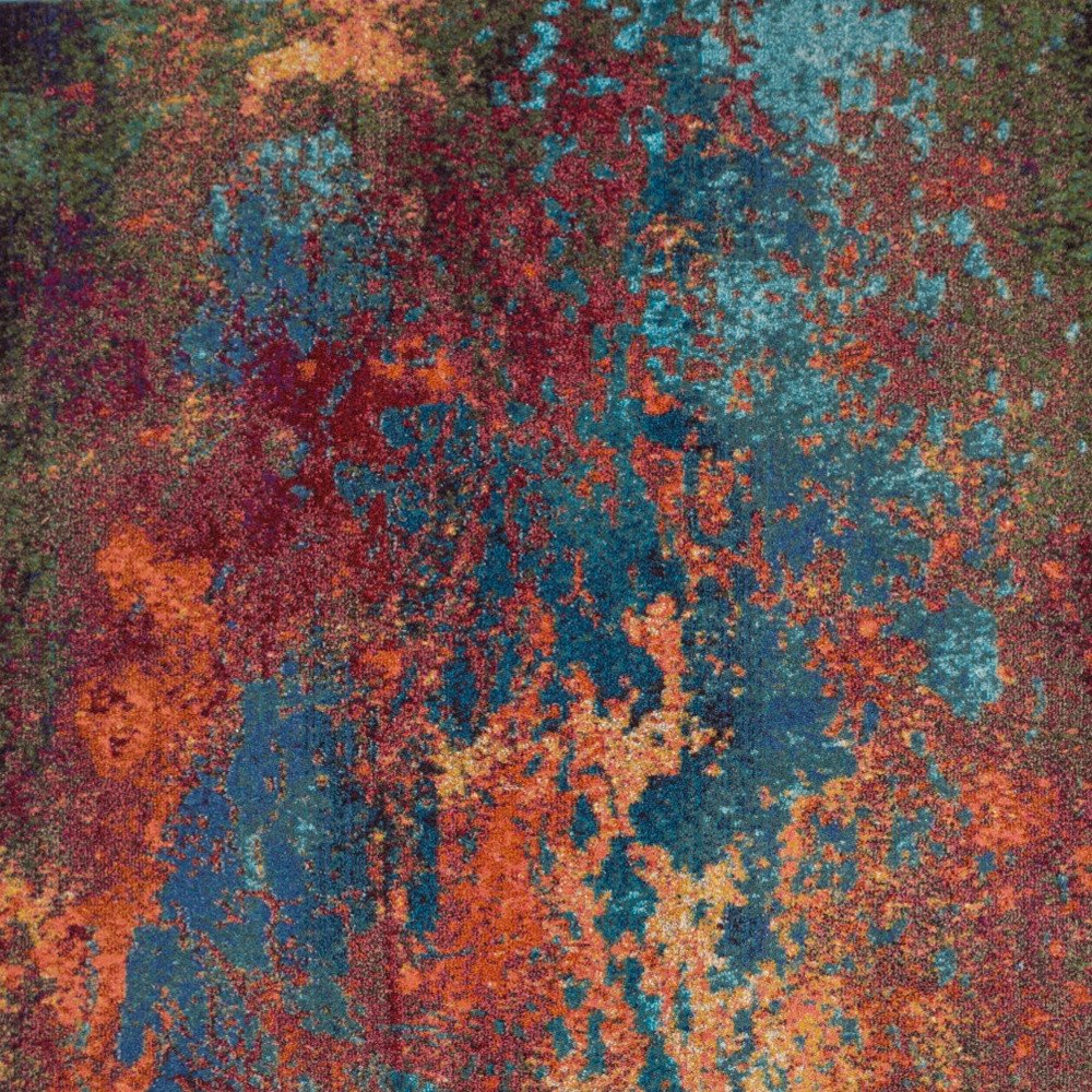 7' X 10' Blue and Orange Abstract Power Loom Area Rug