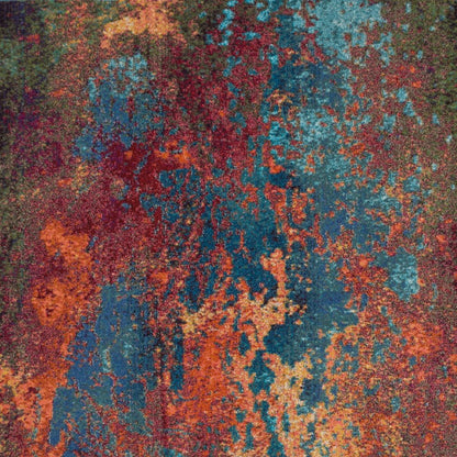 7' X 10' Blue and Orange Abstract Power Loom Area Rug