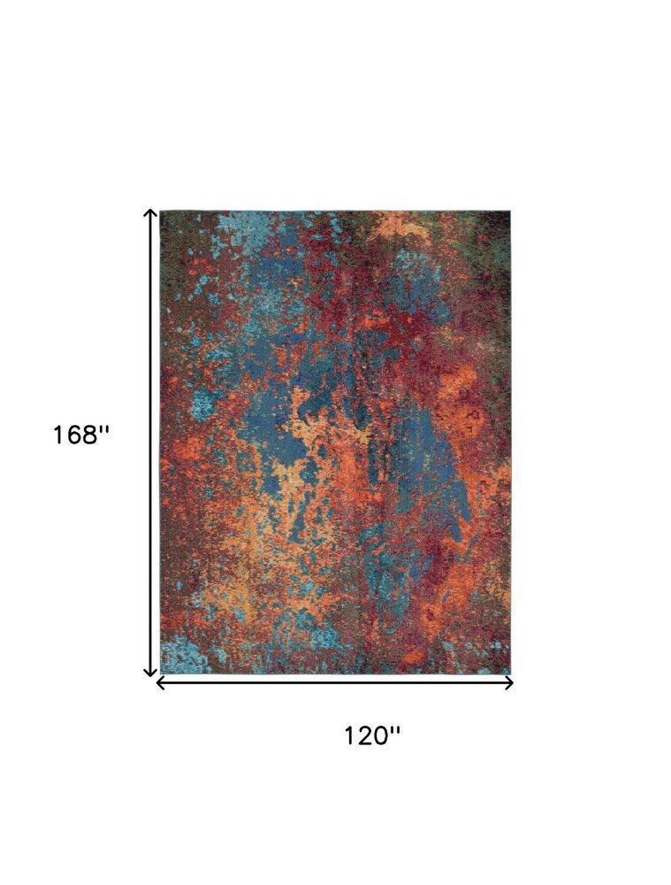 7' X 10' Blue and Orange Abstract Power Loom Area Rug