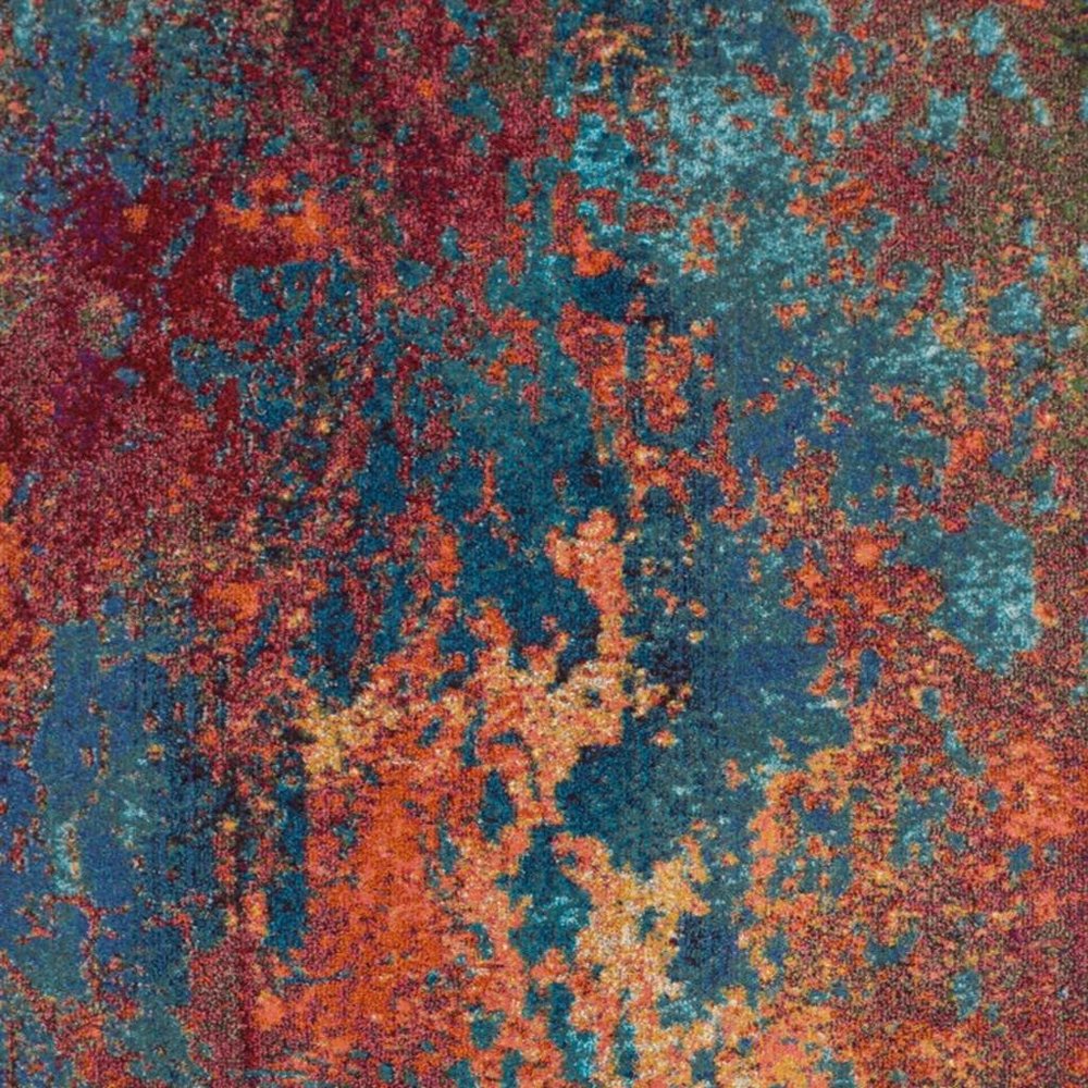 7' X 10' Blue and Orange Abstract Power Loom Area Rug