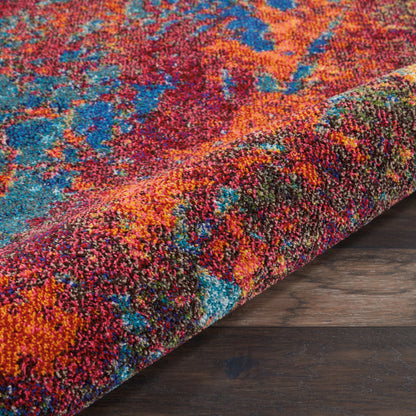 7' X 10' Blue and Orange Abstract Power Loom Area Rug