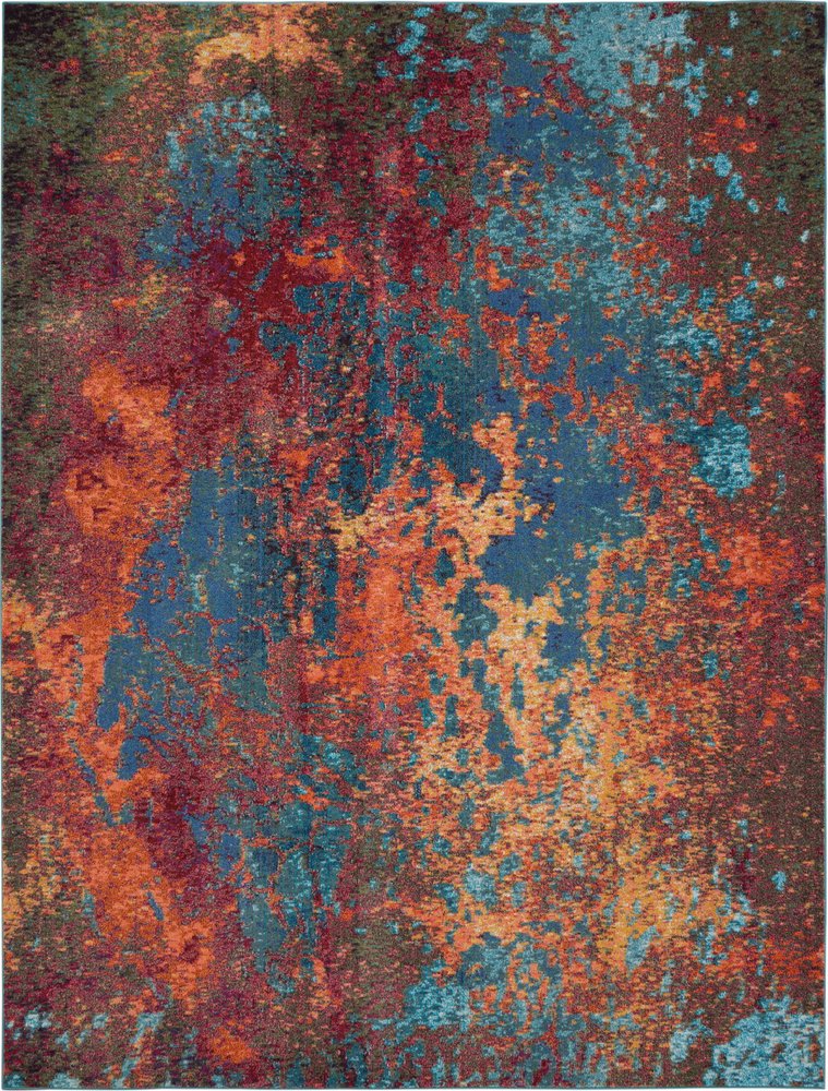 9' X 12' Blue and Orange Abstract Power Loom Area Rug