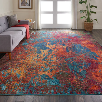 9' X 12' Blue and Orange Abstract Power Loom Area Rug