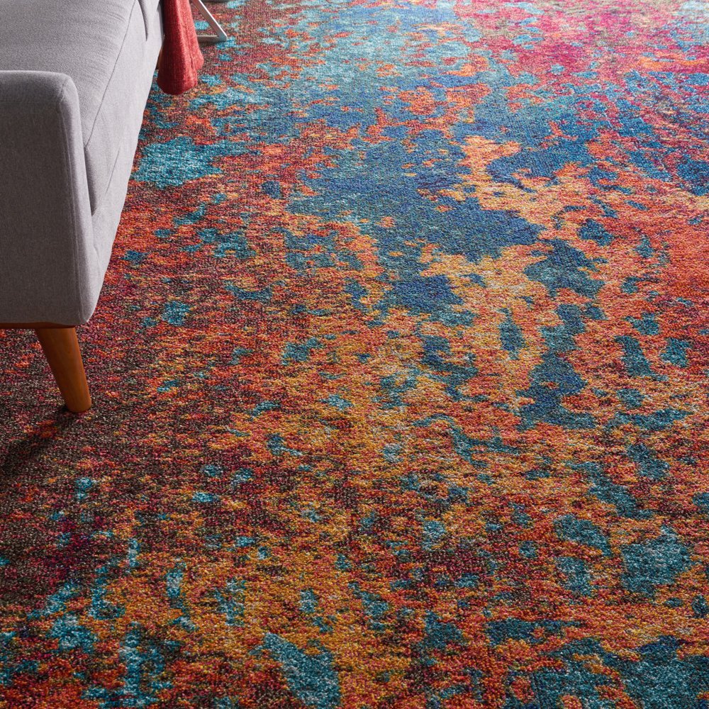 9' X 12' Blue and Orange Abstract Power Loom Area Rug