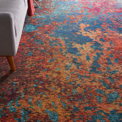 9' X 12' Blue and Orange Abstract Power Loom Area Rug