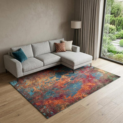 9' X 12' Blue and Orange Abstract Power Loom Area Rug