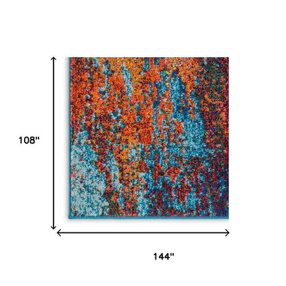 9' X 12' Blue and Orange Abstract Power Loom Area Rug