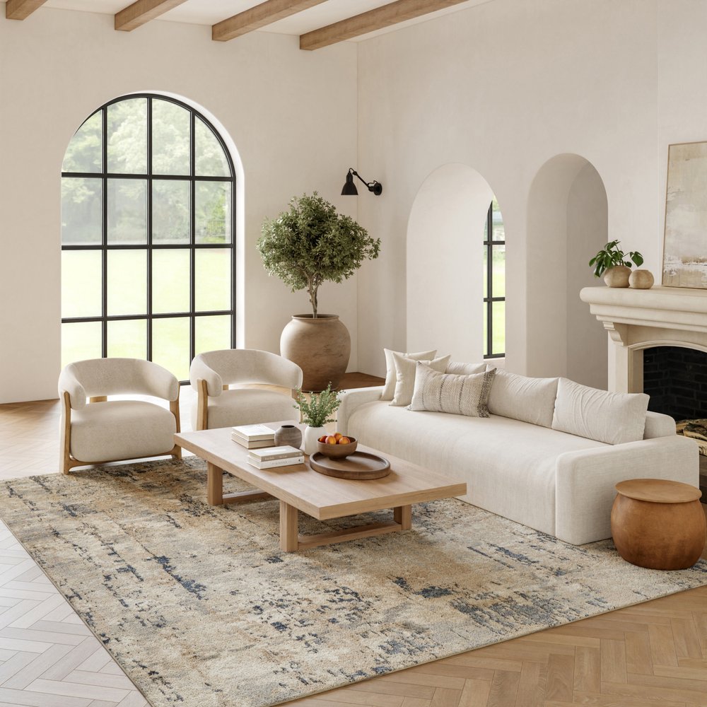 9' X 12' Beige Abstract Power Loom Area Rug