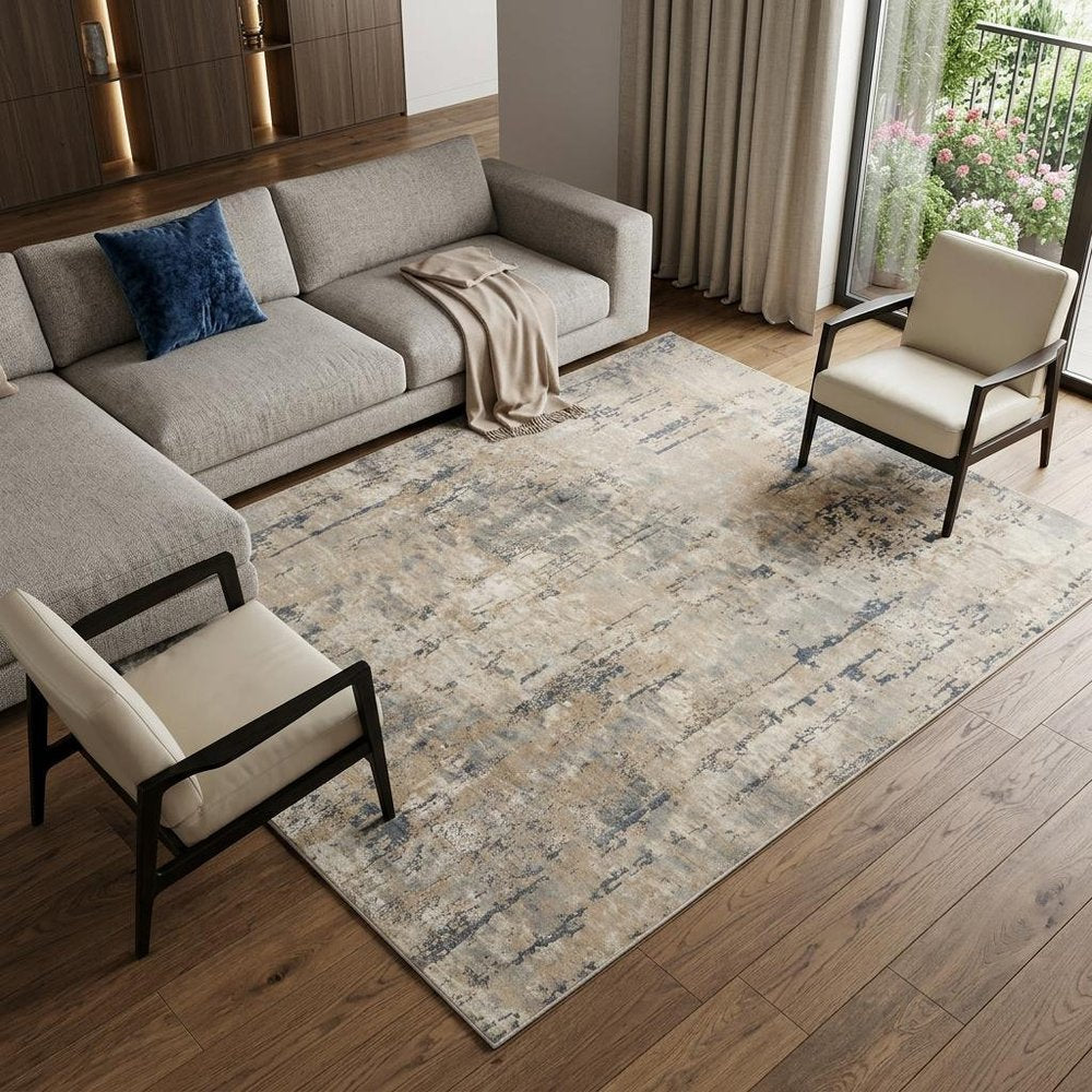 7' X 10' Beige Abstract Power Loom Area Rug