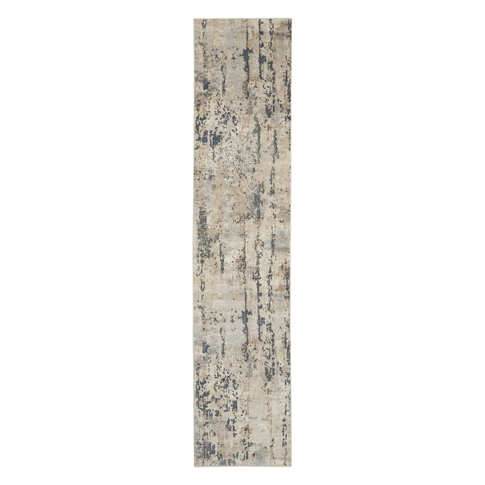 10' Beige and Ivory Abstract Power Loom Runner Rug
