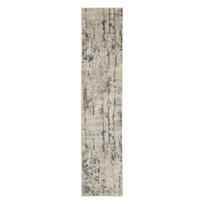 10' Beige and Ivory Abstract Power Loom Runner Rug