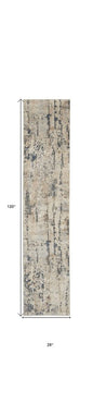 10' Beige and Ivory Abstract Power Loom Runner Rug