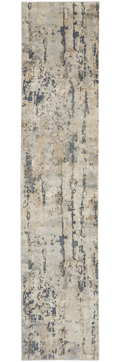 10' Beige and Ivory Abstract Power Loom Runner Rug