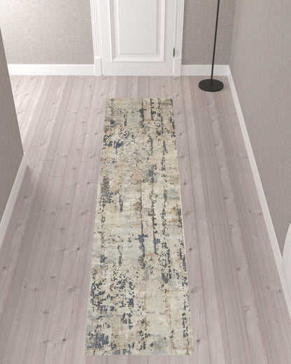 10' Beige and Ivory Abstract Power Loom Runner Rug