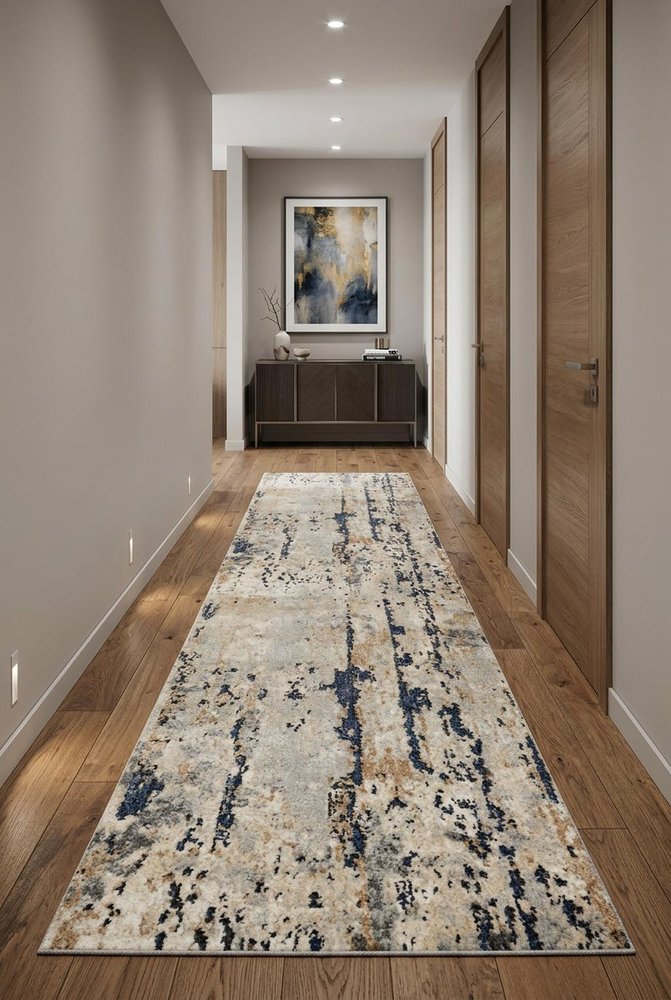 10' Beige and Ivory Abstract Power Loom Runner Rug