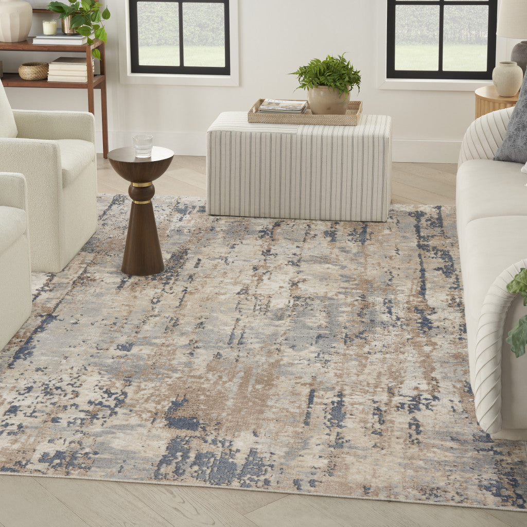 8' X 10' Beige Abstract Power Loom Area Rug