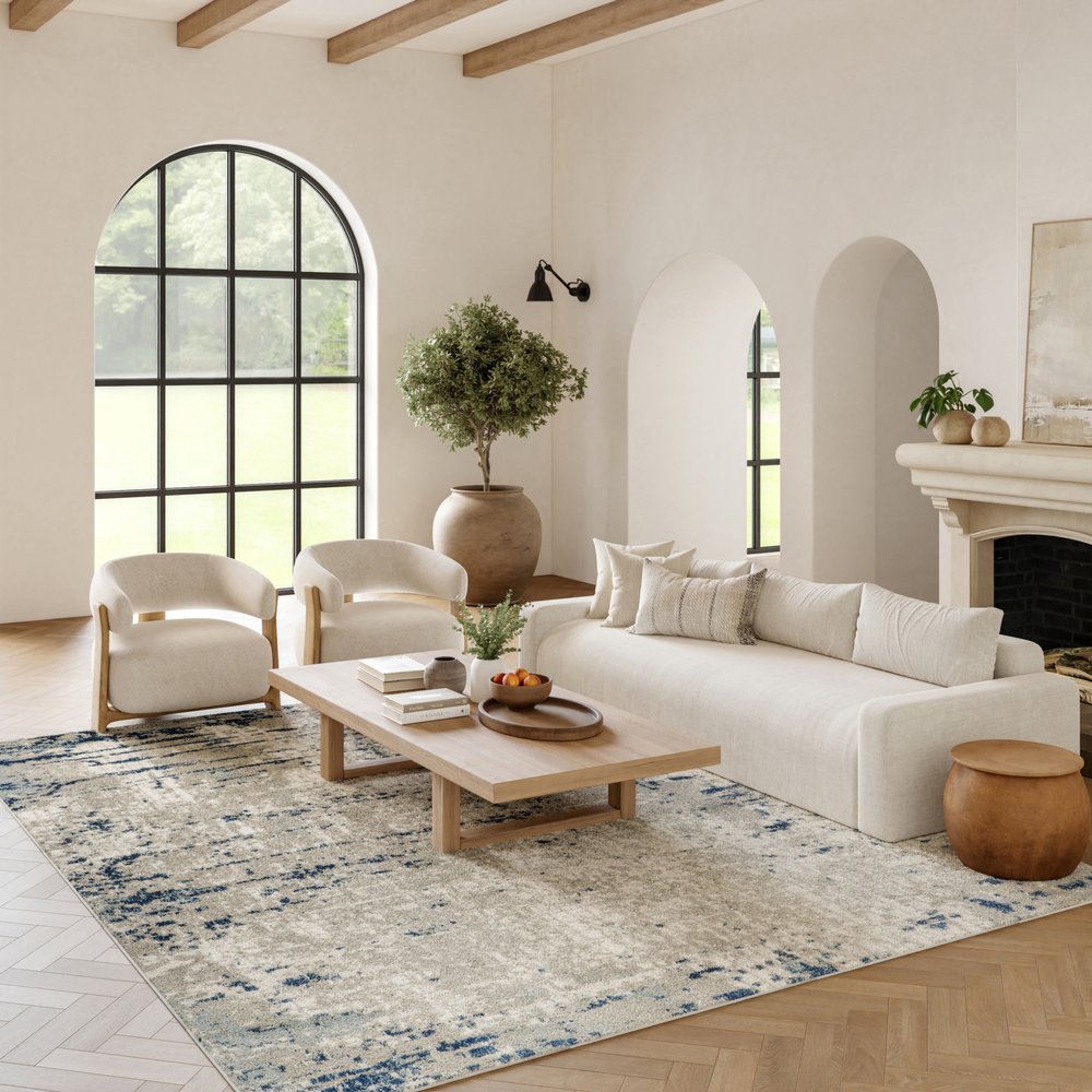 6' X 9' Ivory Abstract Power Loom Area Rug