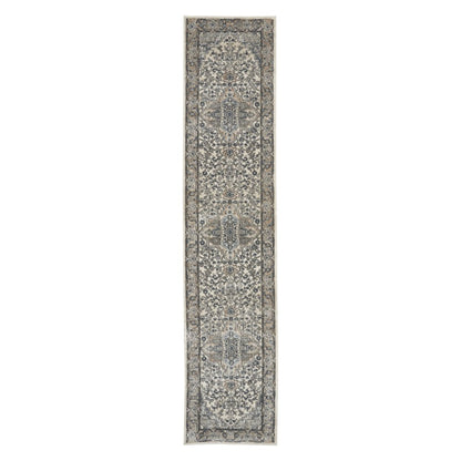 12' Gray and Ivory Medallion Power Loom Runner Rug