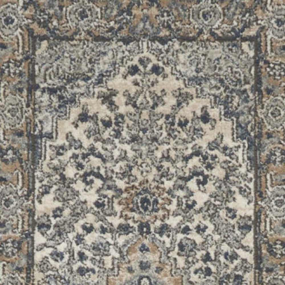 12' Gray and Ivory Medallion Power Loom Runner Rug