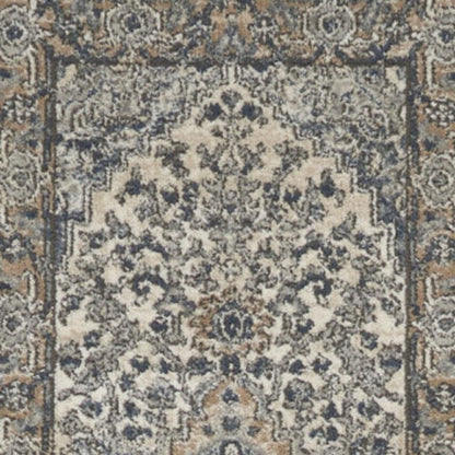 12' Gray and Ivory Medallion Power Loom Runner Rug