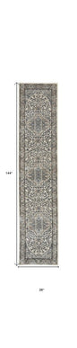 12' Gray and Ivory Medallion Power Loom Runner Rug